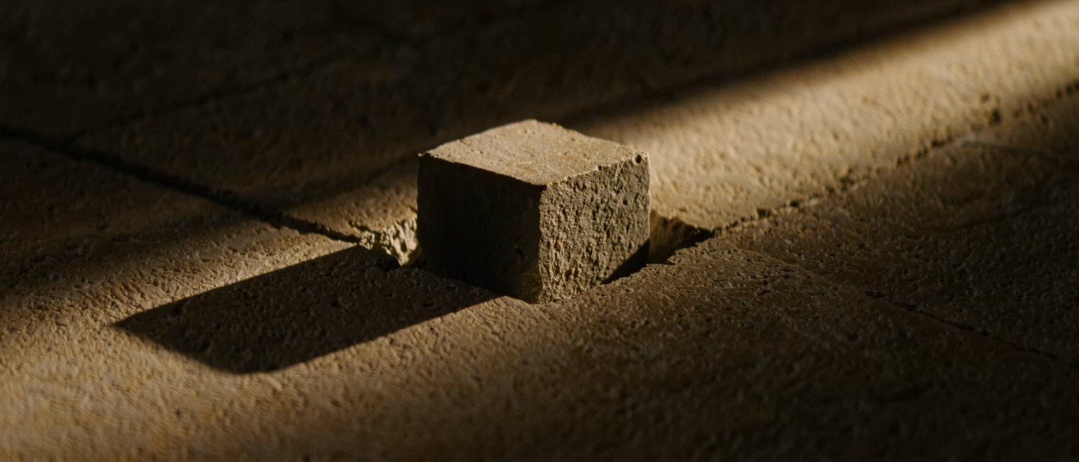 a foundation stone bedded square on fresh mortar at the corner of a wall
