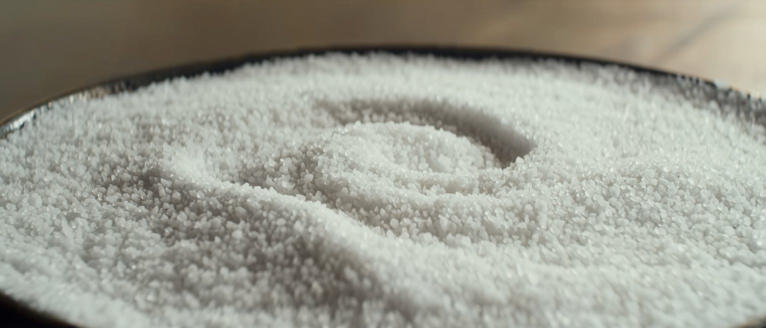 a shallow dish of coarse salt, the surface raked once and left
