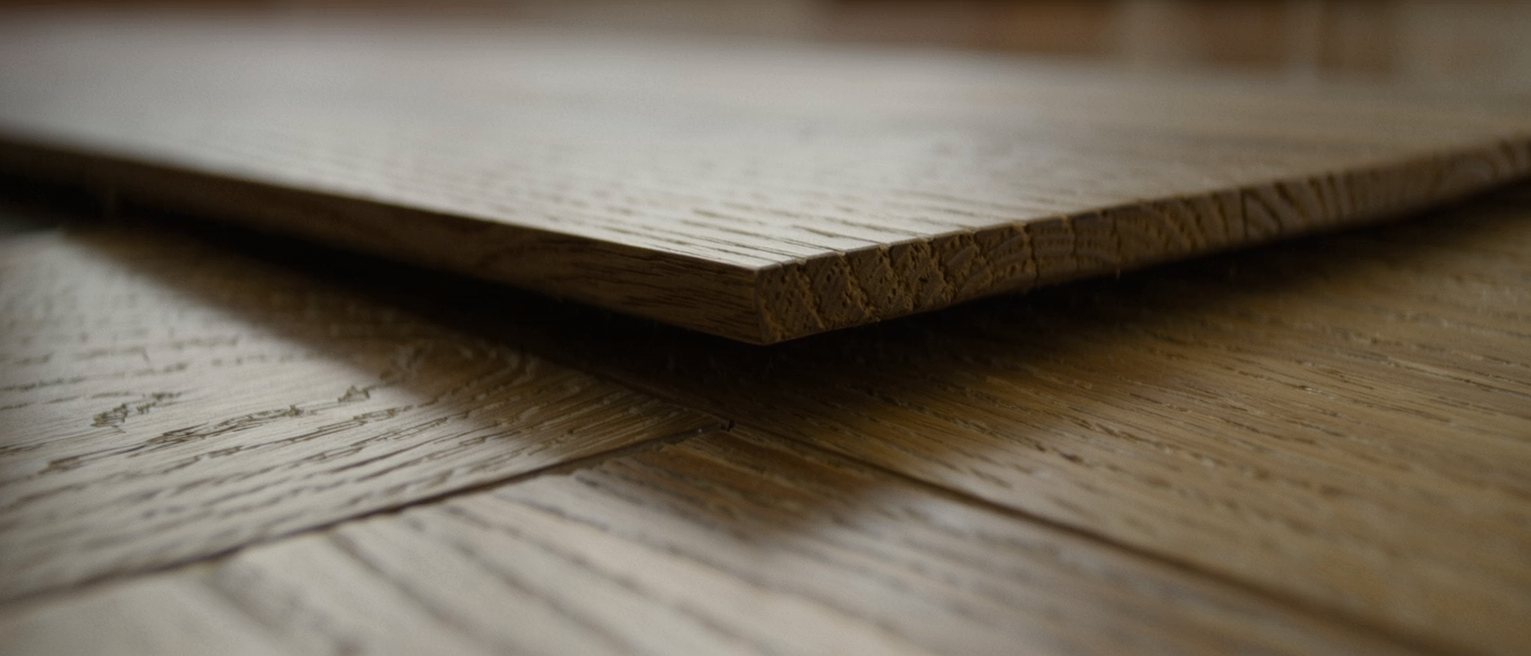 a wooden floorboard with one plank slightly proud of the others, never planed down