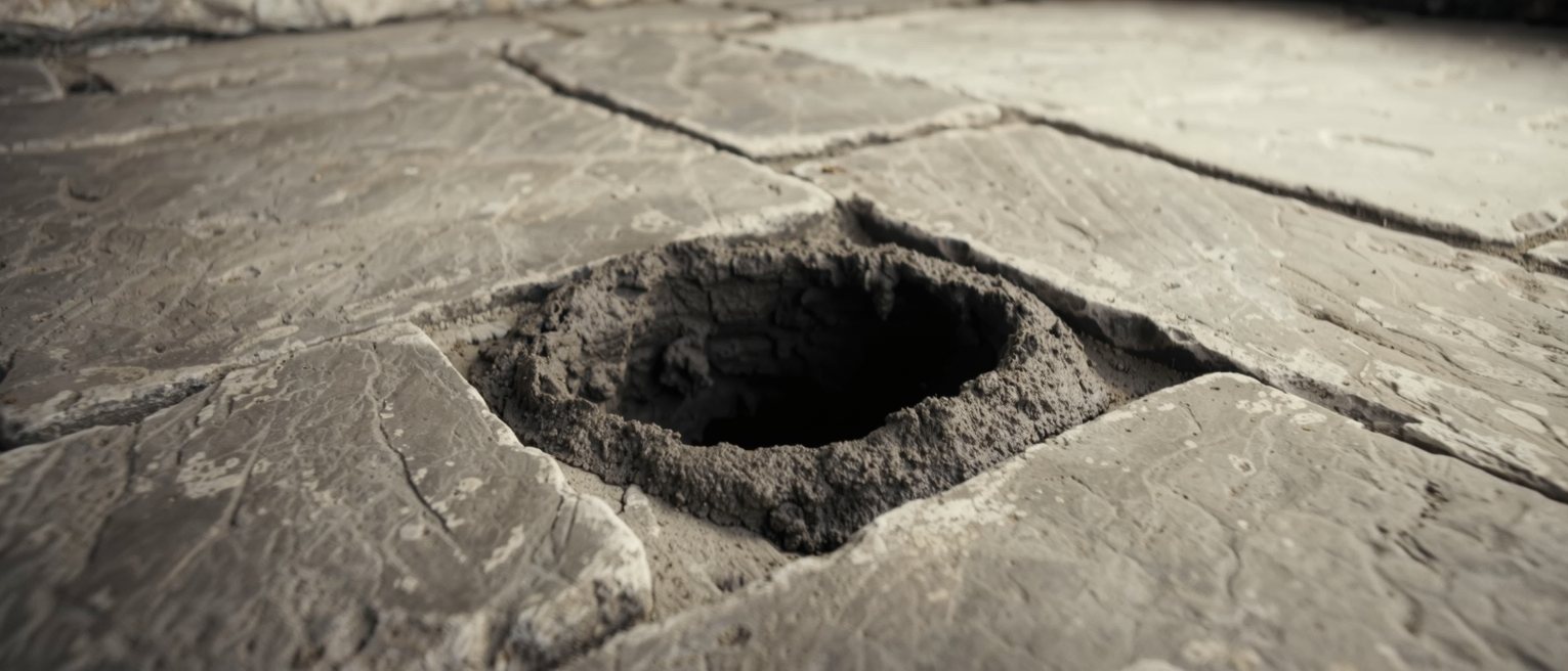 a small hollow cut into an old stone wall, the stone around it worn smooth