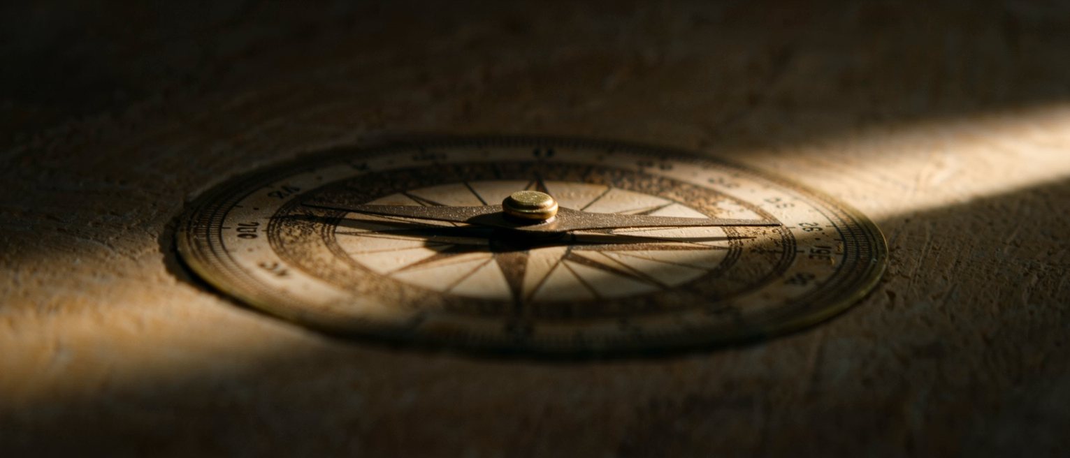 a compass needle settling, still swinging a degree either side of north