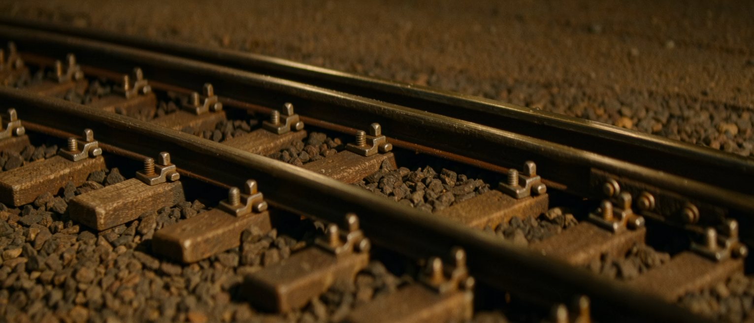 a set of railway points where a second track curves away from the main line