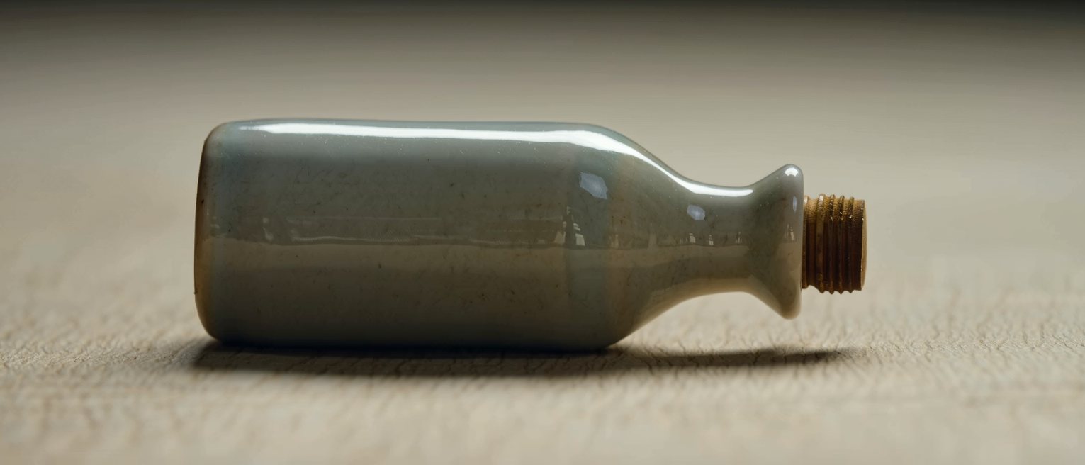 a glazed stoneware hot-water bottle with its stopper screwed home
