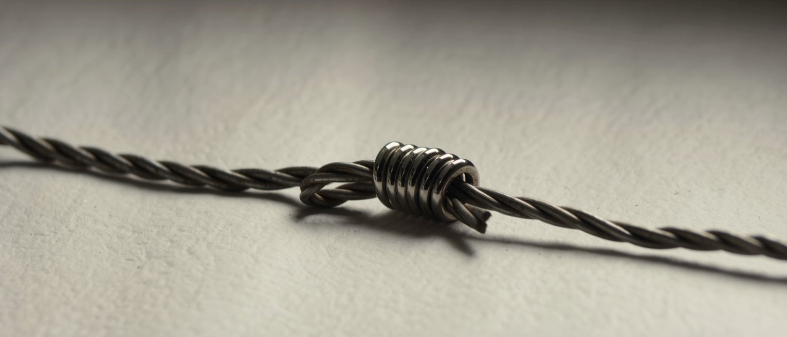 a lead customs seal crimped onto a twisted wire, the wire unbroken