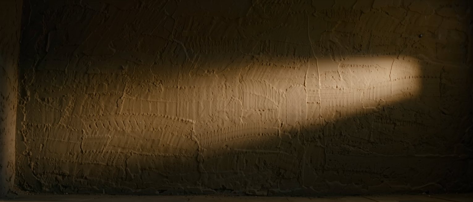 a plastered wall left with the trowel marks showing and never rubbed down