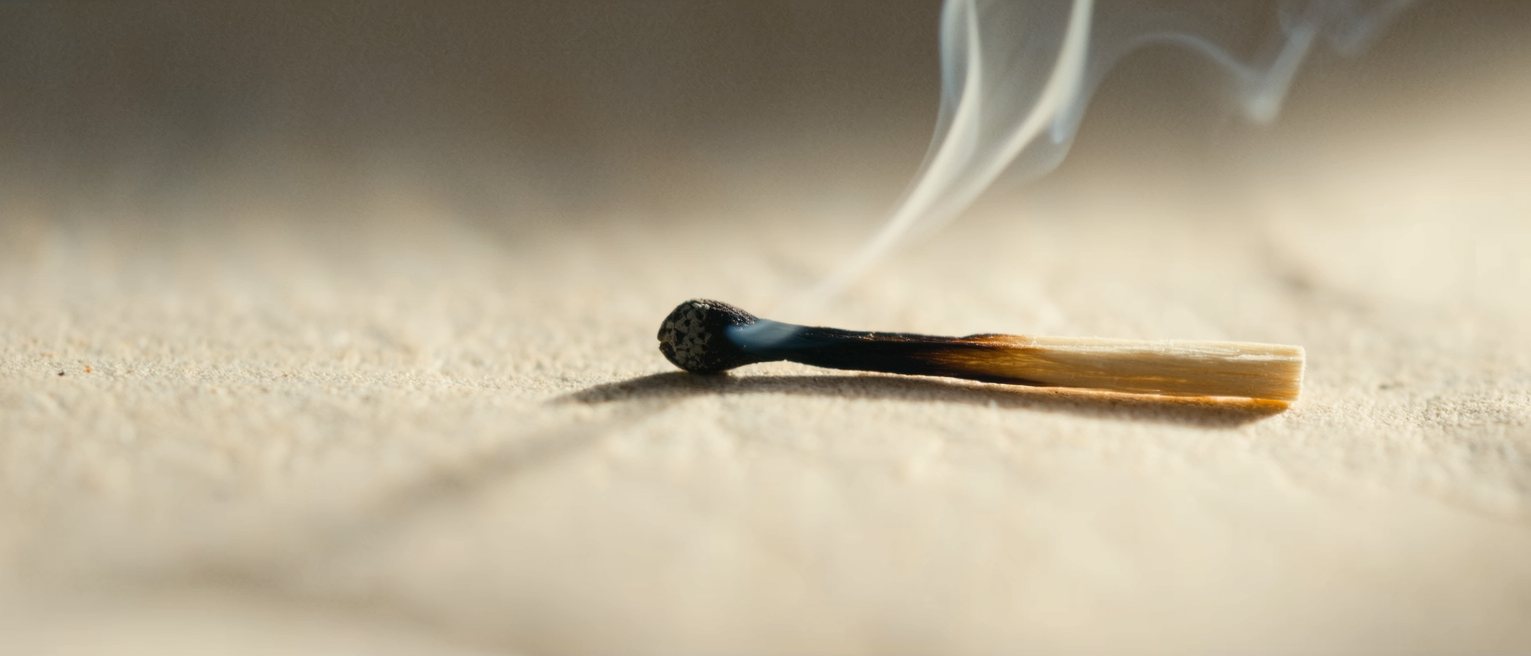 a struck match still smoking, laid down whole and unburned past the head