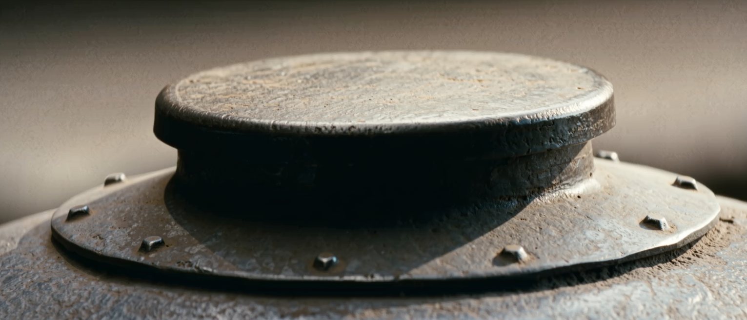 a heavy iron lid seated tight on a cold pot, the rim ground flat to hold