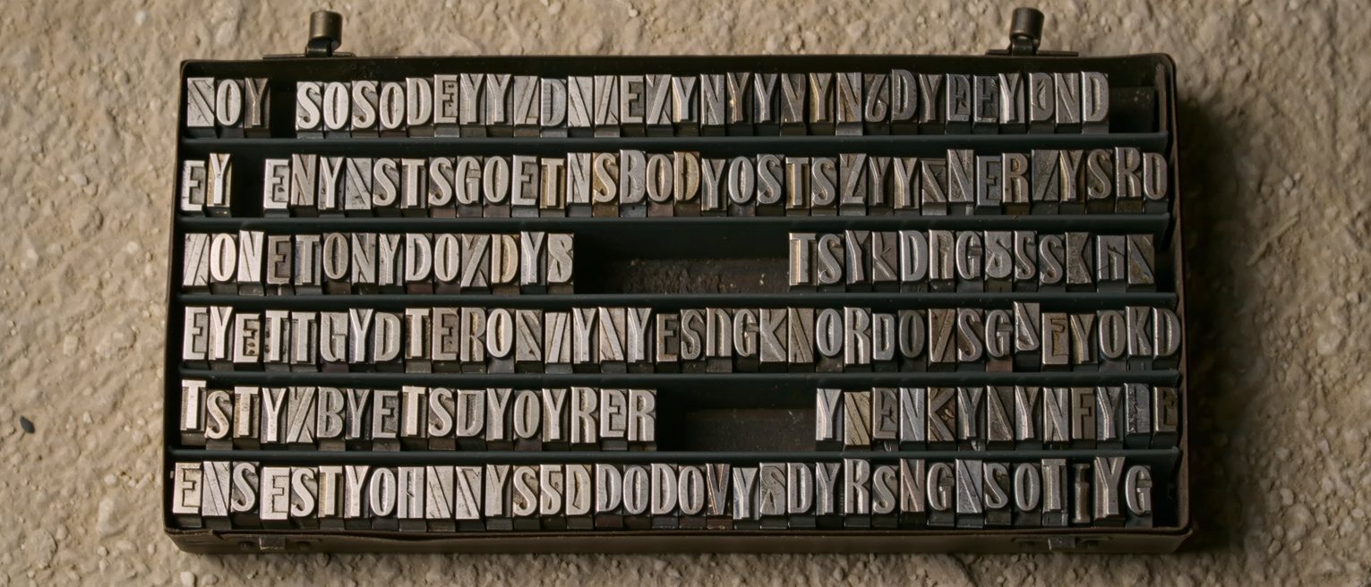 a typesetter's case of sorted metal type with one compartment empty