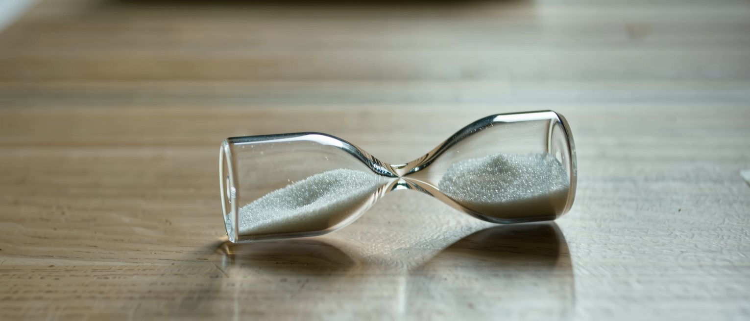 a sandglass laid on its side part way through, the fall stopped mid-column