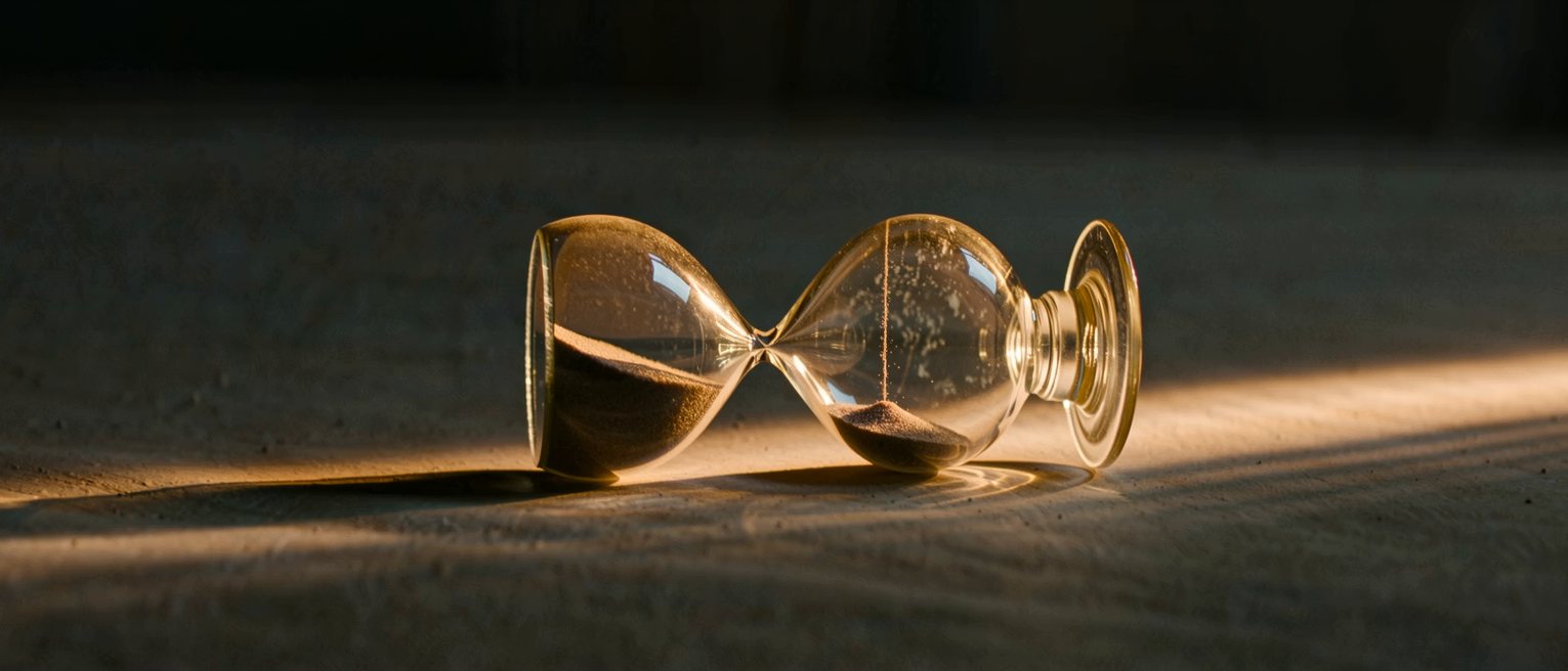 a sandglass laid on its side part way through, the fall stopped mid-column