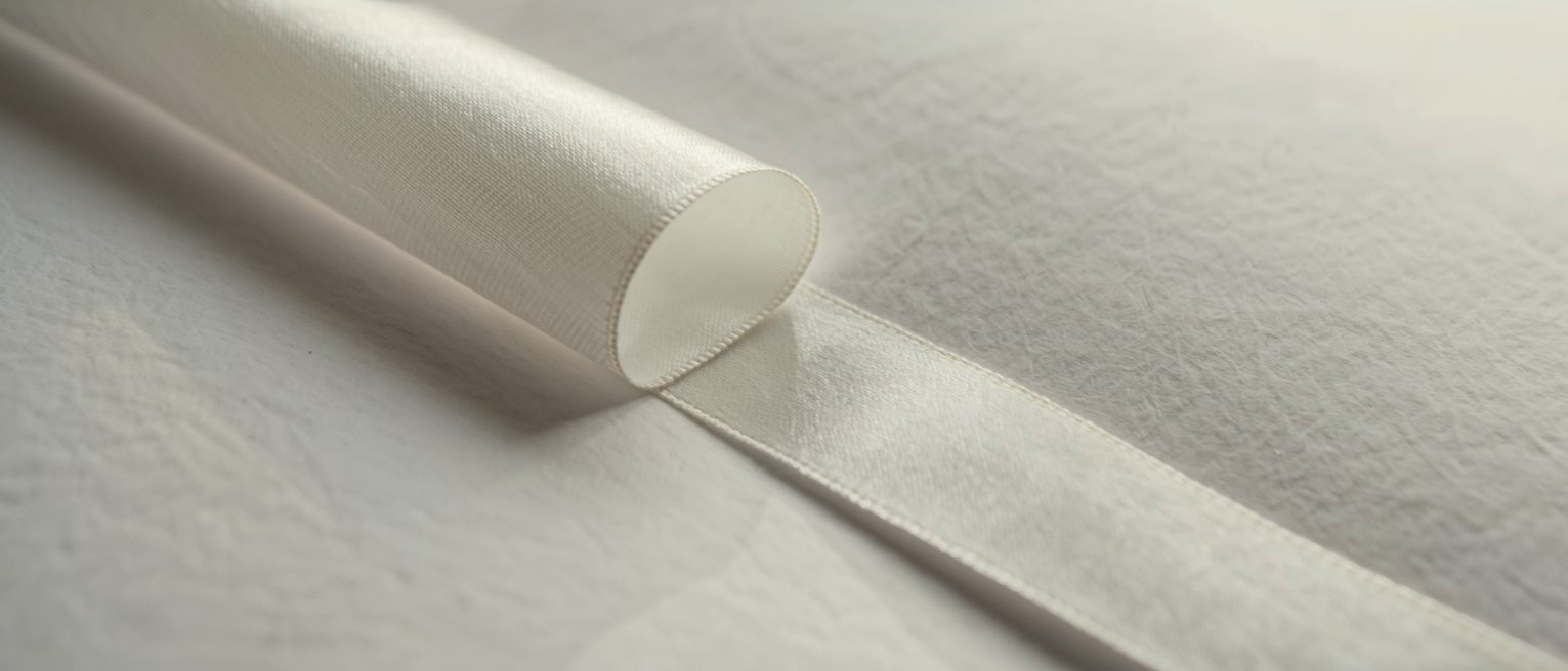 a silk bookmark ribbon drawn out and laid across the page it was holding