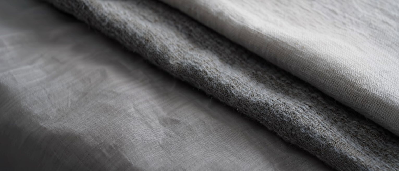 three different cloths laid one across another, a coarse linen, a thick wool and a fine silk