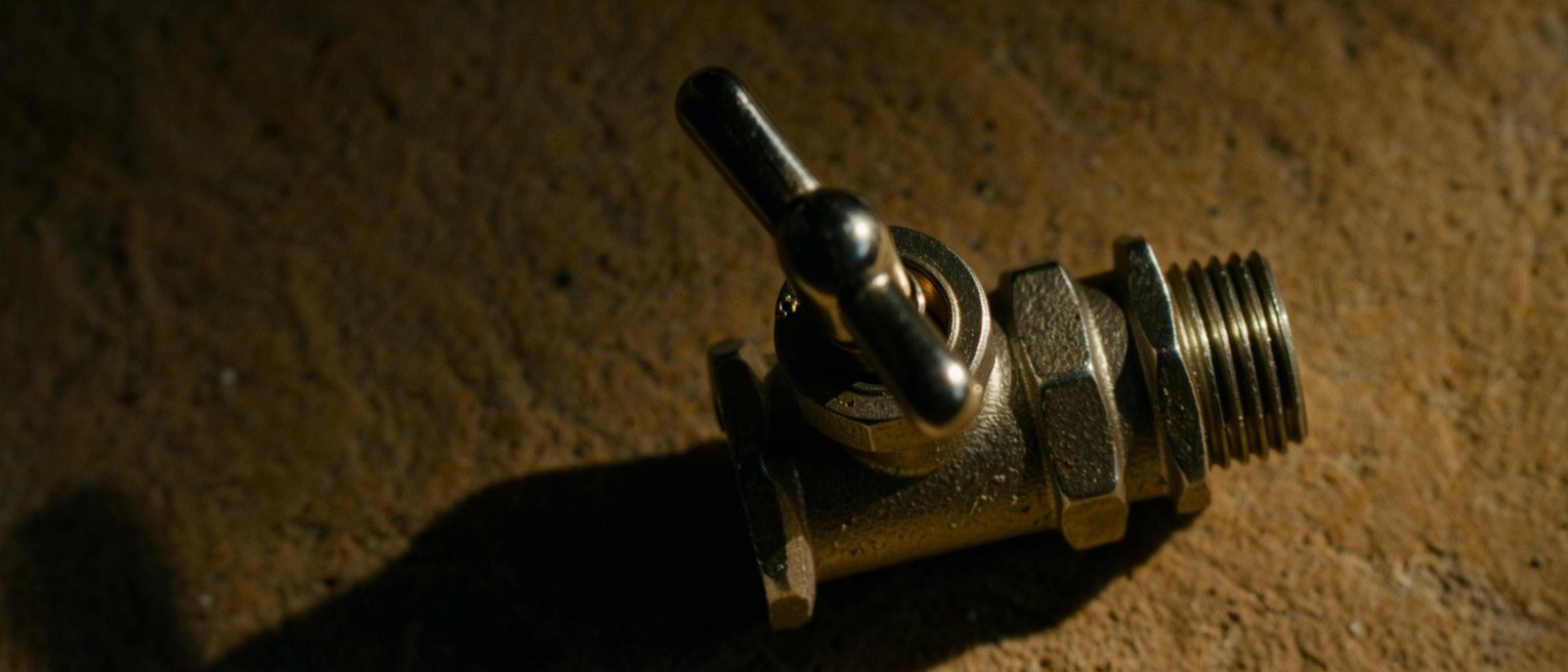 a stopcock turned fully closed, the handle sitting square across the run