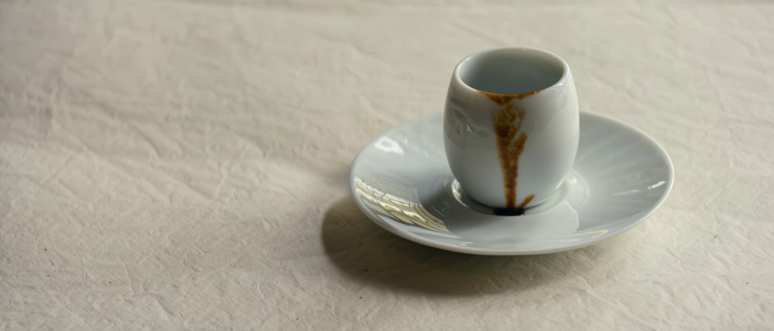 a saucer set under a cup on the side it always drips, the glaze stained only there