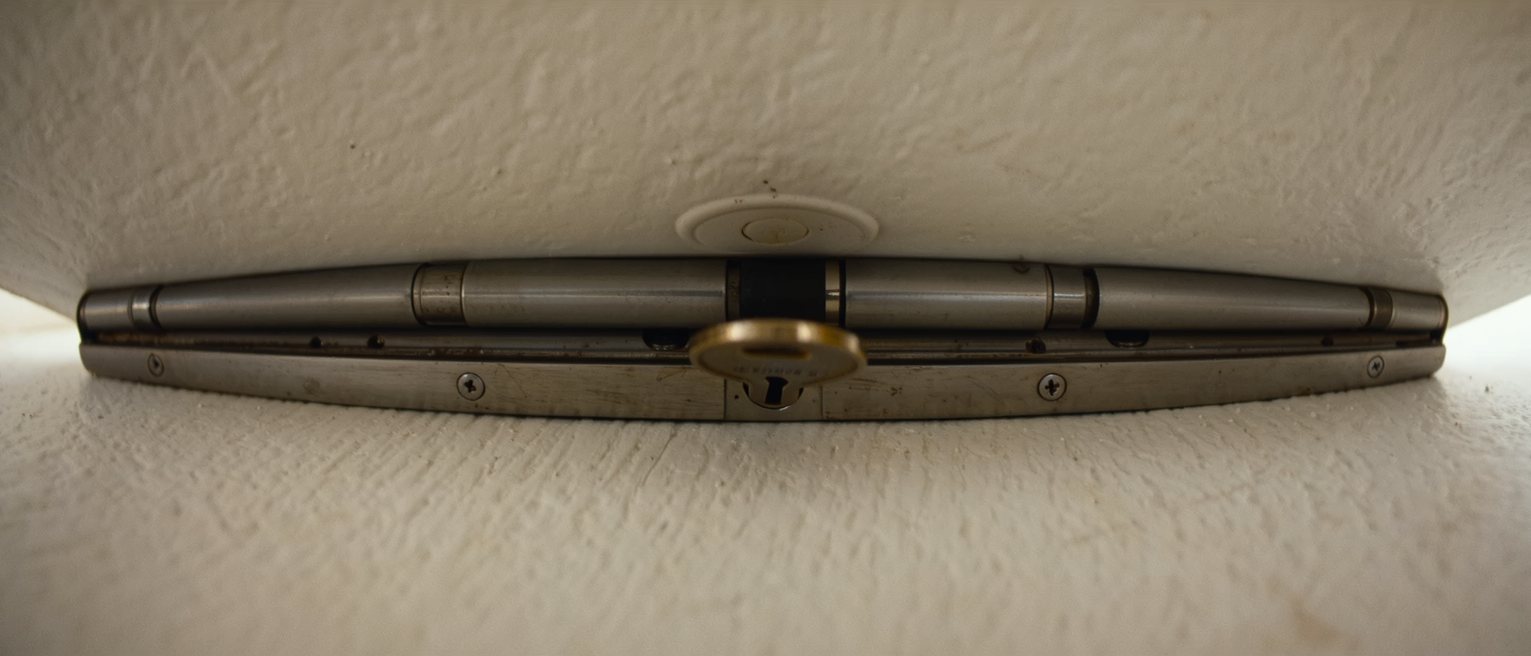 a lock plate seen from behind, its mechanism the same in every door