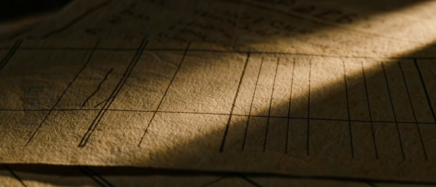 a ledger ruled in two columns, one line entered and the facing column empty